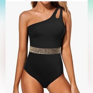 Holipick One Shoulder Swimsuit Tummy Control Bathing Suits Modest Full Coverage